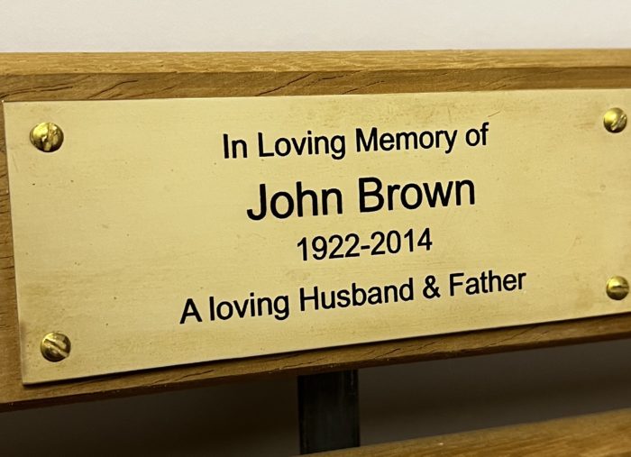 engraved brass plaque for bench
